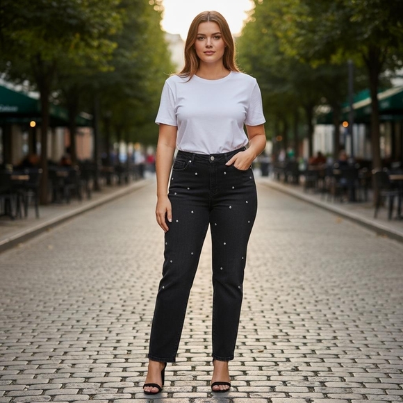 DL1961 Mara Instaculpt Straight Ankle Studded Ocean Black Jeans Size 28